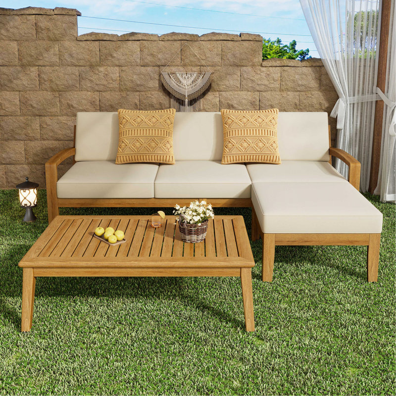 L Shape 3Pcs Acacia Sectional Patio Sofa Set
