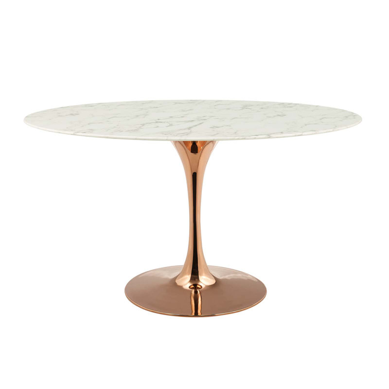  Lippa Oval Artificial Marble Dining Table, Gold, 29.5" H x 54" L x 31.5" W, White