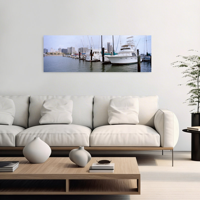 Yachts at a harbor with buildings in the background Corpus Christi Texas USA 1 Piece Wrapped Canvas Panoramic Wall Art