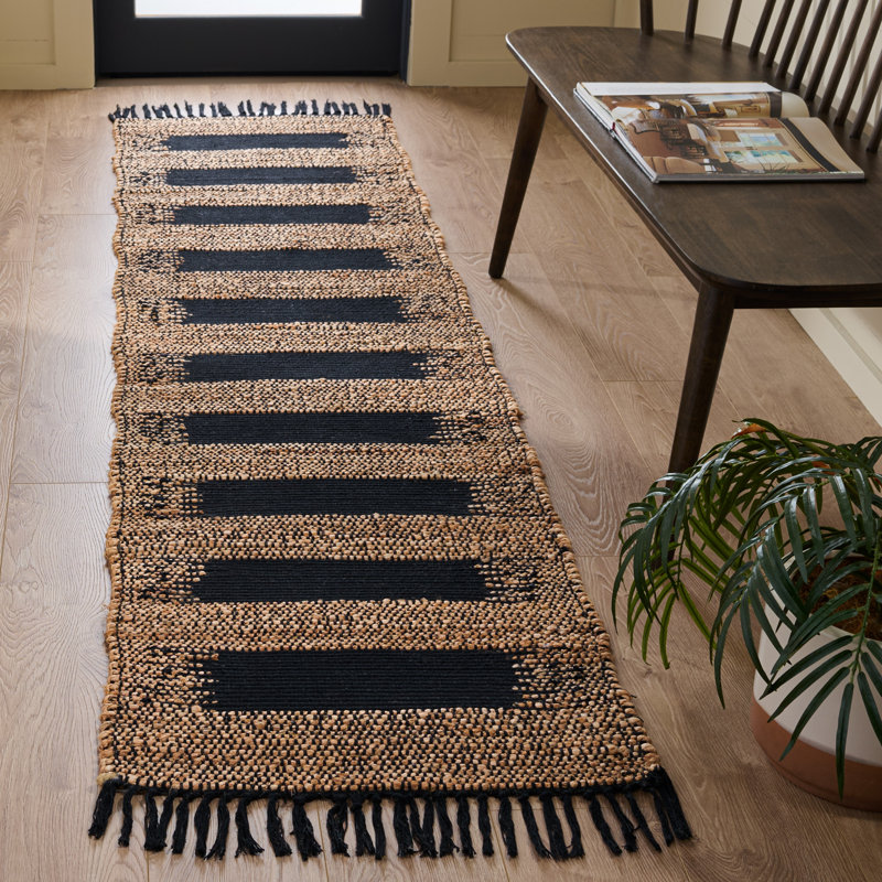 Natural Fiber 124 Hand Woven 70% Jute; 30% Cotton Abstract Rug, Runner 2' x 9'