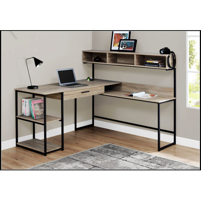 Bureau d'ordinateur en L avec tiroirs de rangement, idéal pour le bureau à domicile et le coin, maximisant l'efficacité de l'espace de travail.