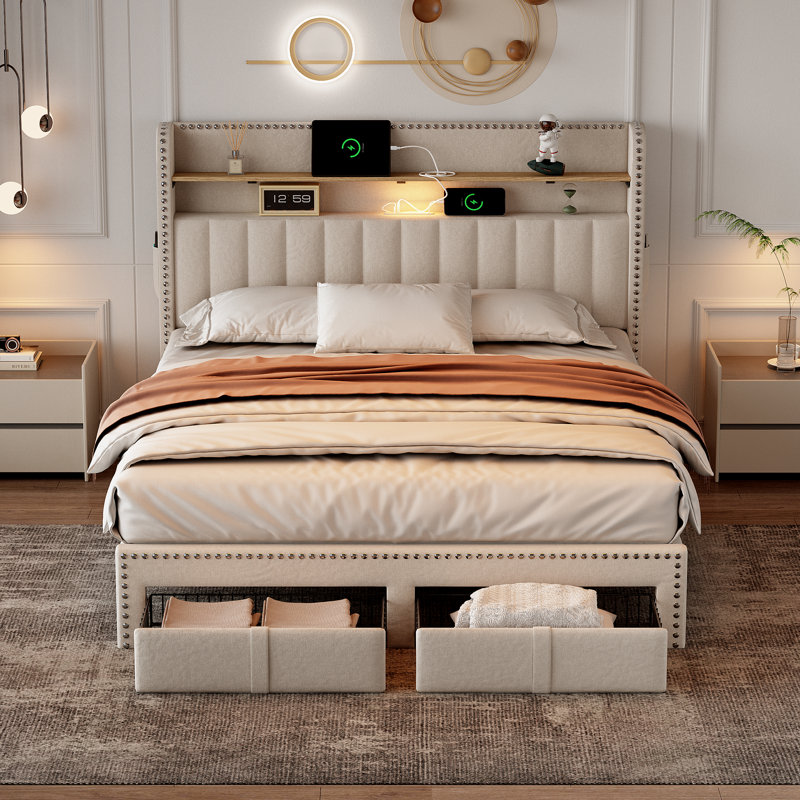 Darlita Upholstered Storage Bed, Beige