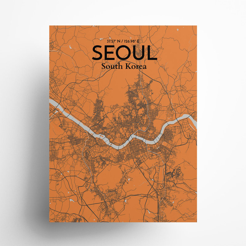 Seoul City Map In Orange - No Frame Print, 24cm H x 18cm W x 0.05cm D