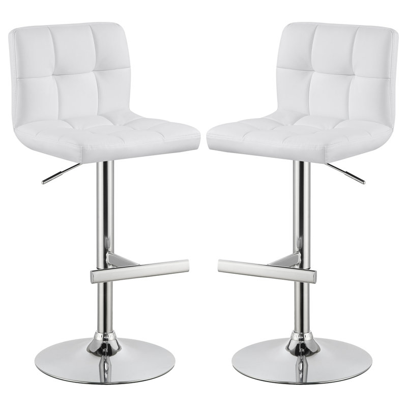 Beveard Swivel Upholstered Adjustable Height Counter Stool, White Leather/ Chrome Frame