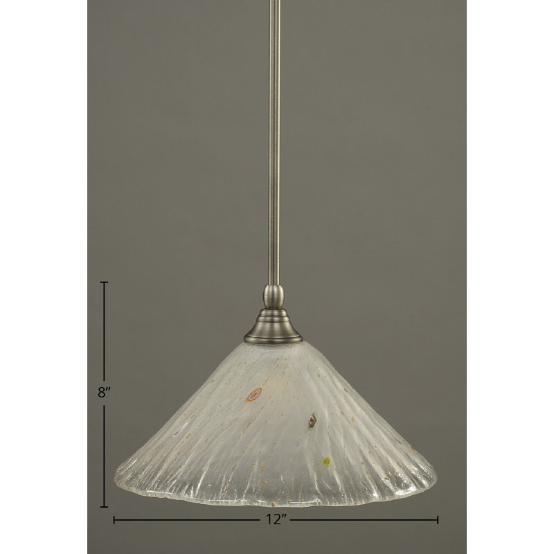 Mini-luminaire suspendu avec tige en cristal givré 12 po, Nickel brossé
