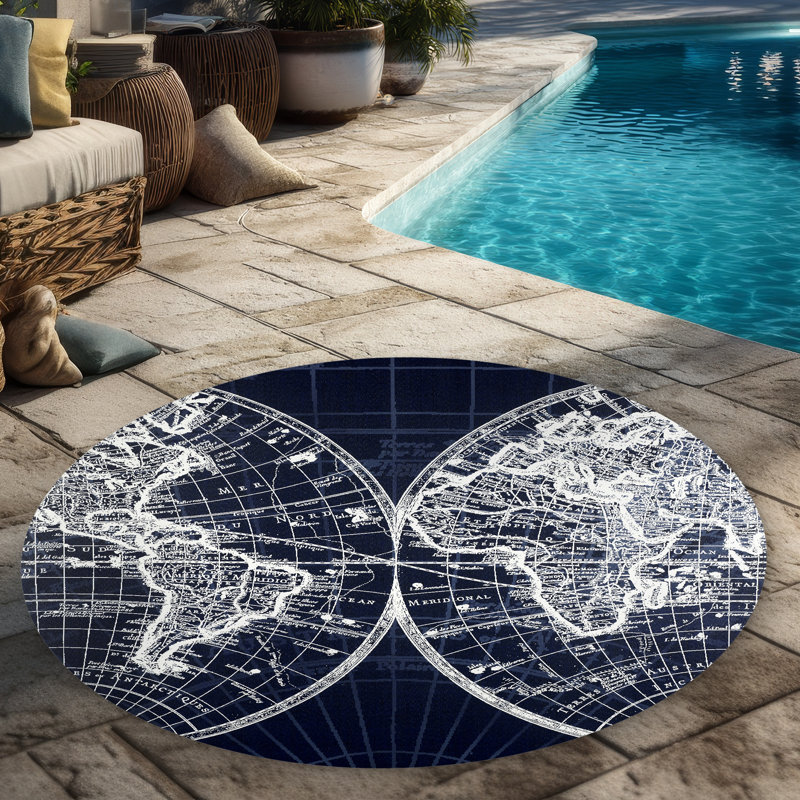 World Map Blue Print Rug | Industrial Satellite View Decor