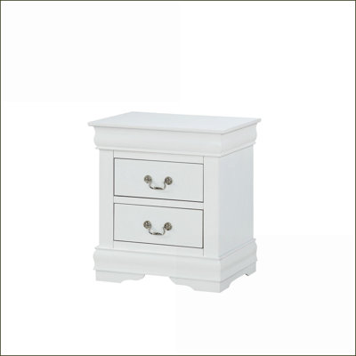 White Transitional Solid Wood Nightstand with Dovetail Drawer &amp; Brass Pulls