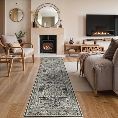 Tapis d'entrée lavable: tapis de couloir de cuisine de style campagnard large tapis de sol doux et résistant à l'eau pour salle de bain, tapis antidérapant pour salon, chambre à coucher, salle à manger (noir)