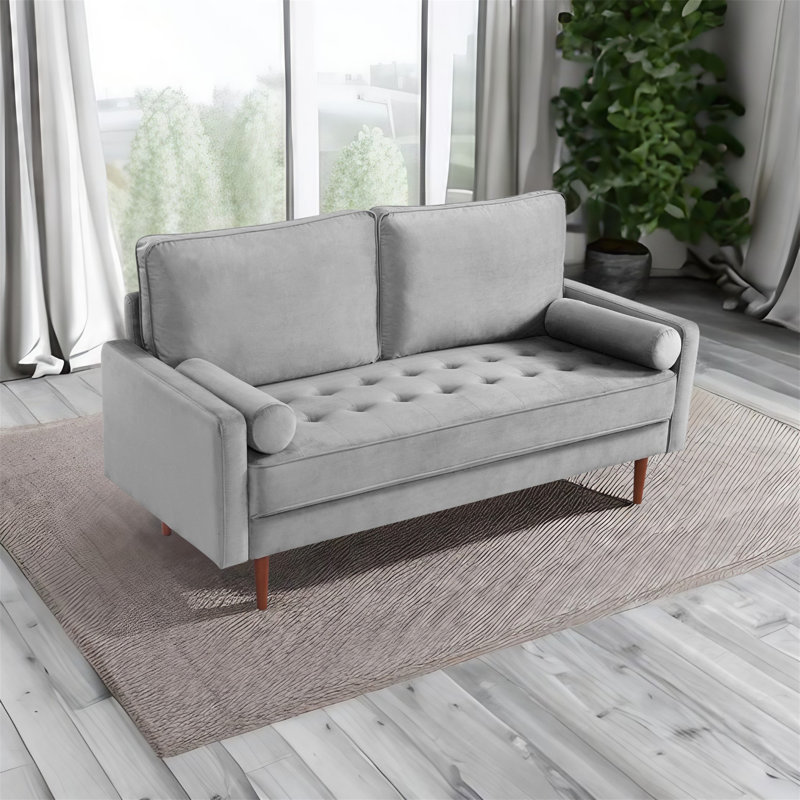 Causeuse en velours de 68,9 po Ellaya, Velours gris