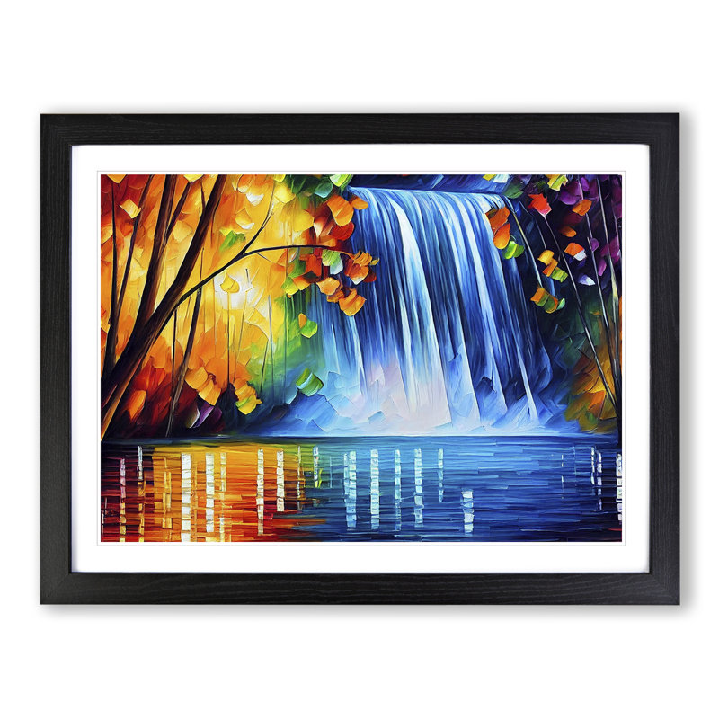 Glimmering River Waterfall Vol.1 - Framed Print, Black, 46cm H x 64cm W x 2cm D