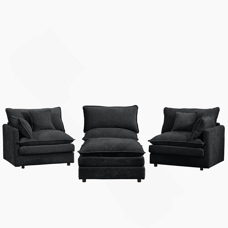 Modular L-Shaped Sectional Sofa With Movable Ottoman, DIY Configurable Comfort For Modern Living Rooms., Black