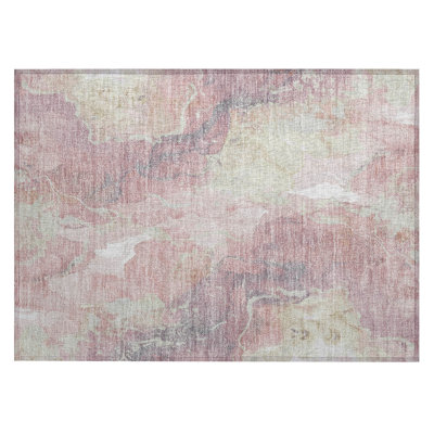 Machine Washable Indoor/Outdoor Xhevrie Pink Rug