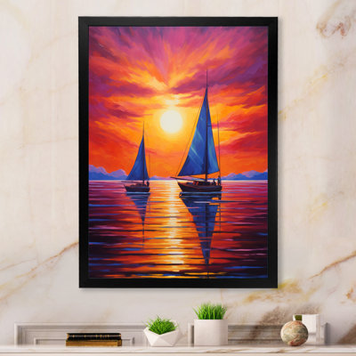 Voilier au coucher du soleil sur une toile