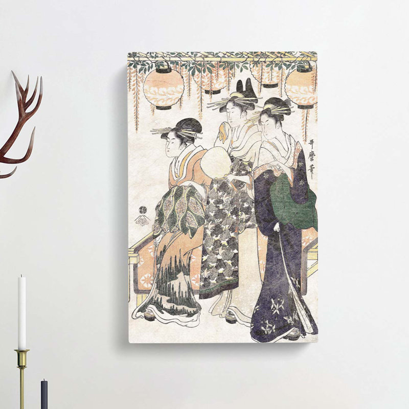 Courtesans Beneath A Wisteria by Kitagawa Utamaro - Wrapped Canvas Painting, 60cm H x 40cm W x 3cm D