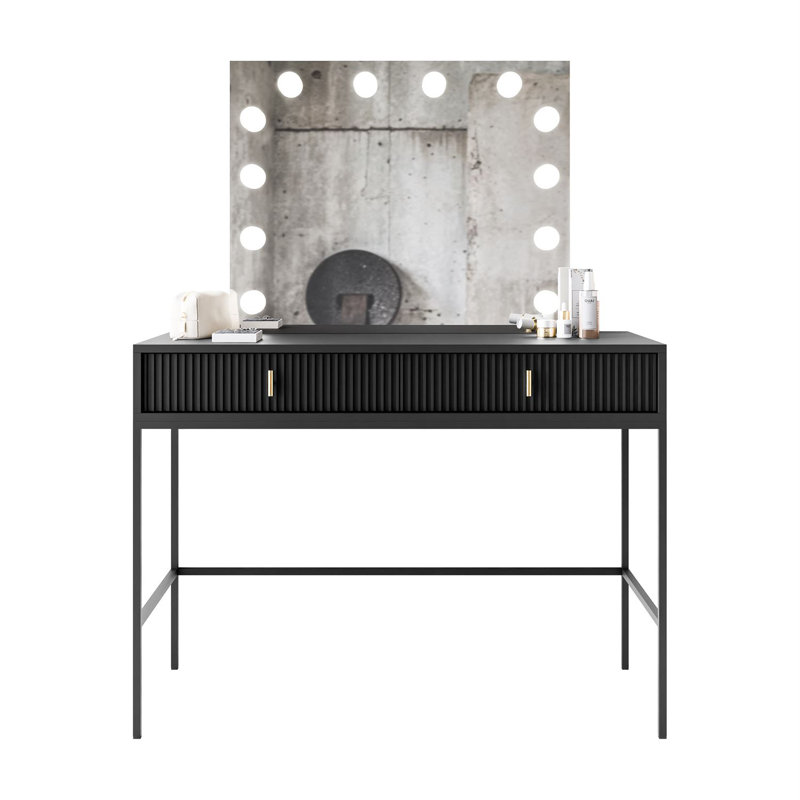Deonni Dressing Table with Mirror, Black