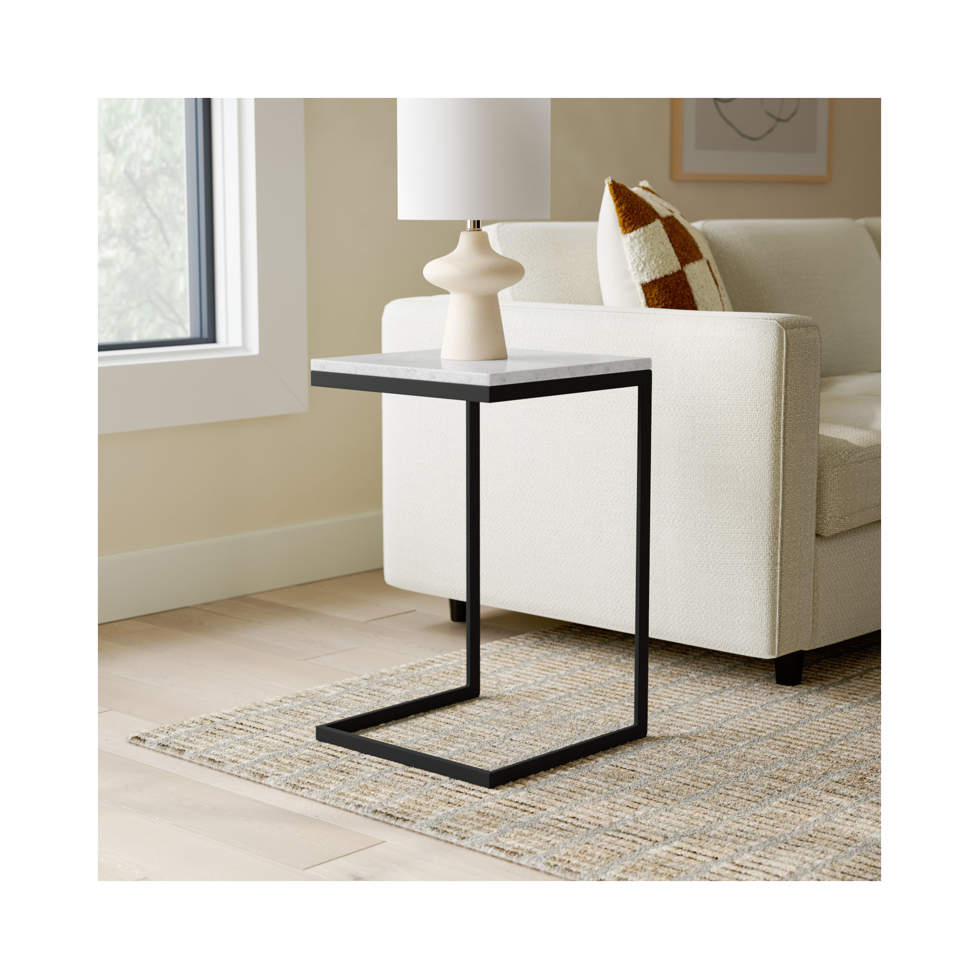Ollie End Table, White Top/Black Base