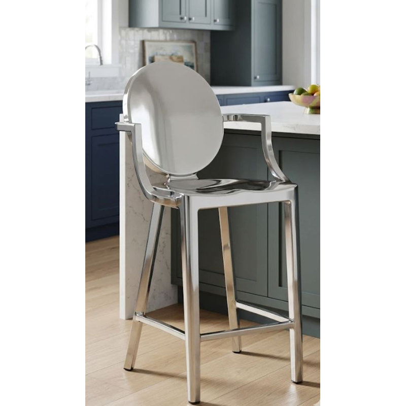 Set of 2 Counter Stools with Chrome Metal Frame and Armrests – Modern Kitchen & Bar Seating