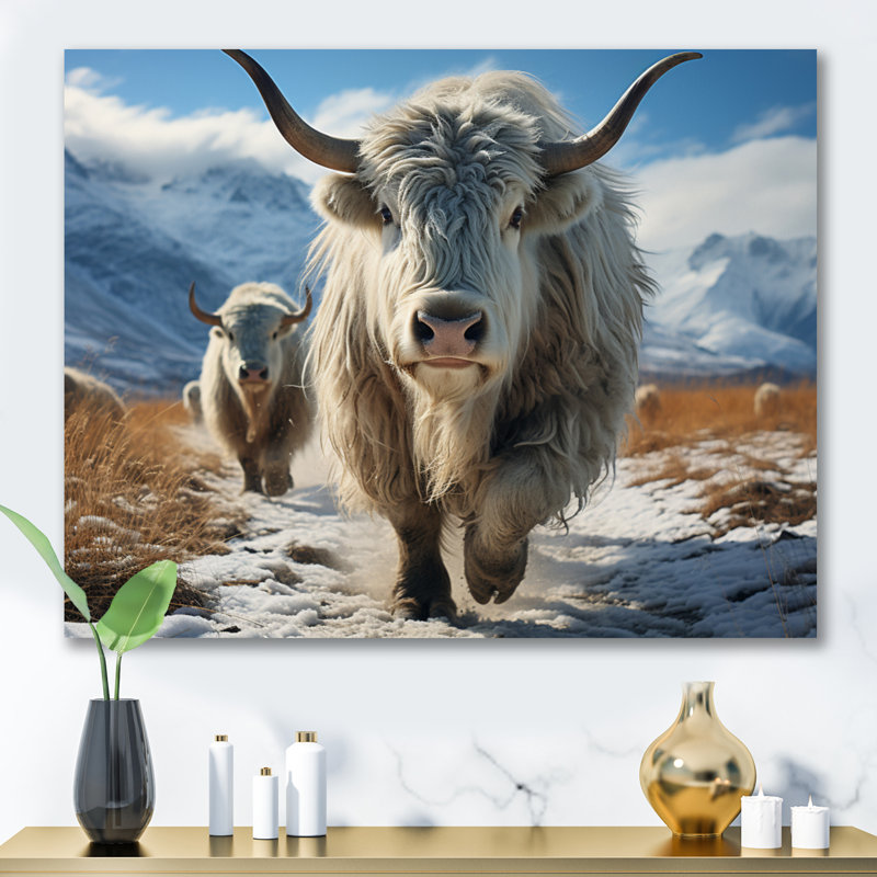 Yaks majestueux en hiver sur toile, H 12 po x l 20 po x P 1 po