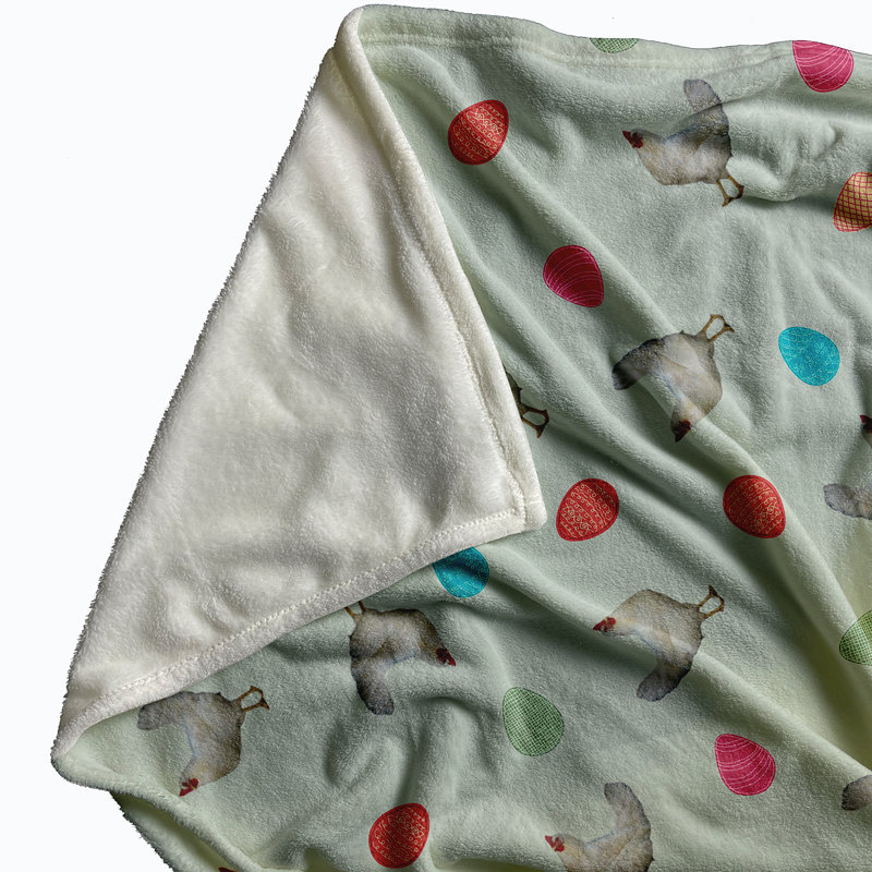 Bianco Chickens and Eggs Blanket, W76 x L101cm, Green