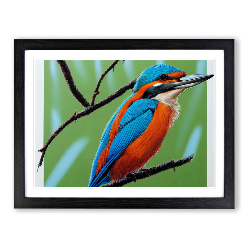 XH1022-7287X Radiant Kingfisher Bird - Single Picture Frame Print, 46cm H x 64cm W x 2cm D, Black Framed