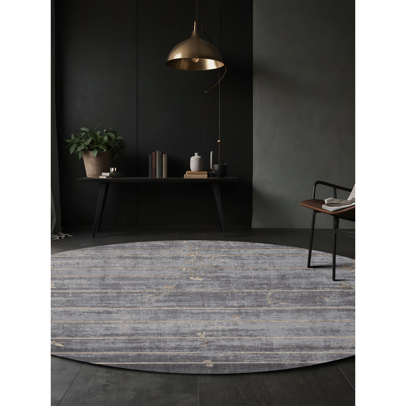 Machine Washable Gray Area Rug, Round 3'