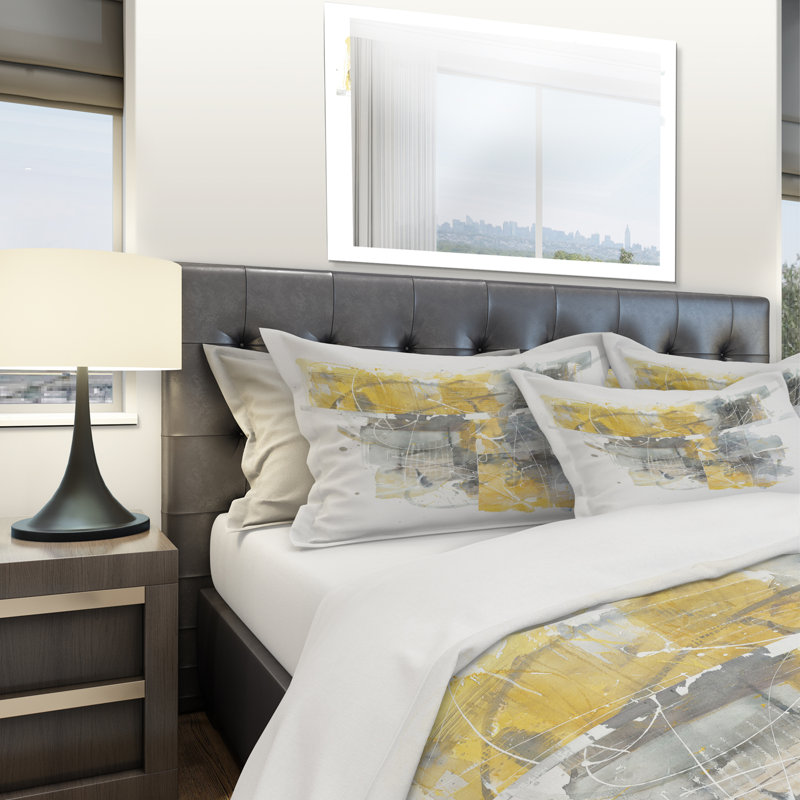 Ensemble de housse de couette géométrique jaune et gris, Housse de couette très grand + 2 taies décoratives