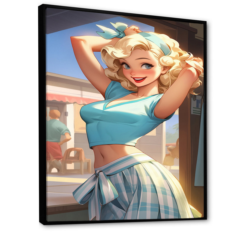 «Beautiful Blonde by the Beach» - reproduction, H 20 po x l 12 po x P 1 po, Cadre flottant noir