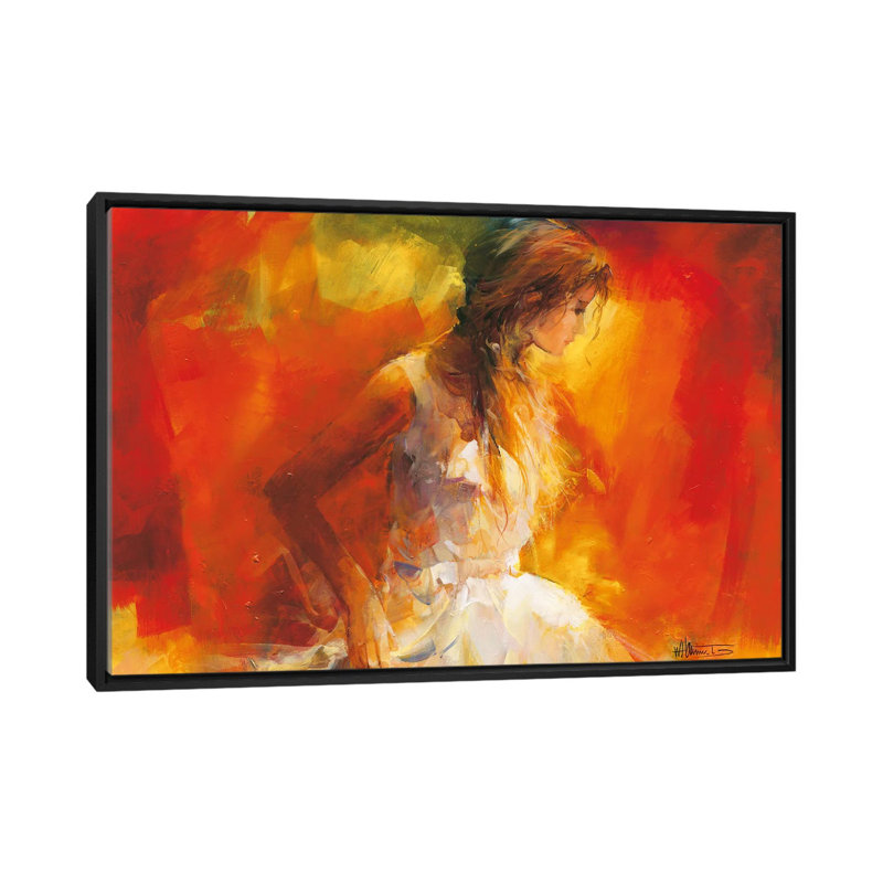 « young fille i », impression sur toile, H 18 po x l 26 po x P 1,5 po, Toile encadrée noire, Pas de tapis