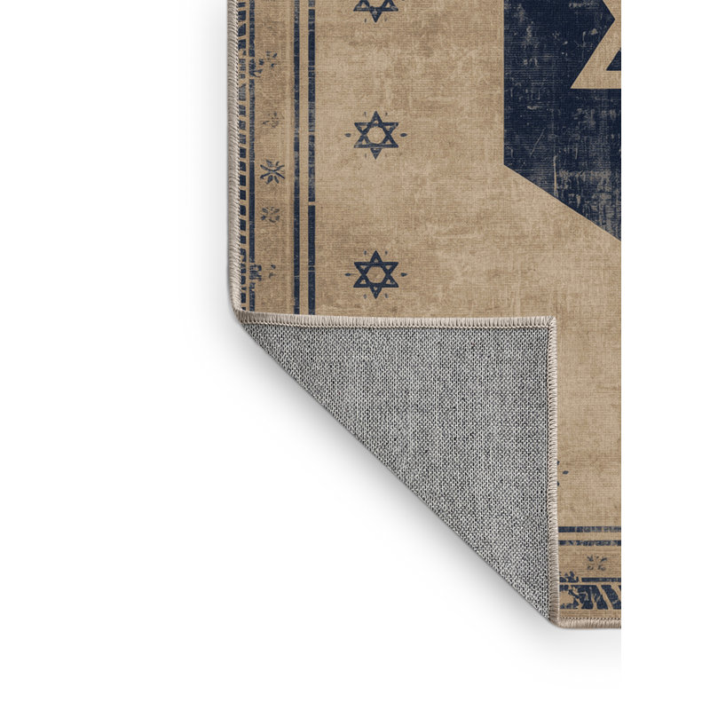 Tapis abstrait moderne et contemporain lavable à la machine Hanoukka brun et beige, 7 x 9