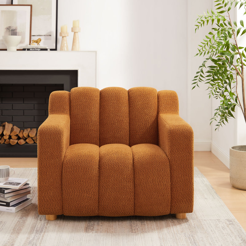 40Inch Boucle Fabric Upholstered Accent Chair, Orange Polyester Blend/Polyester