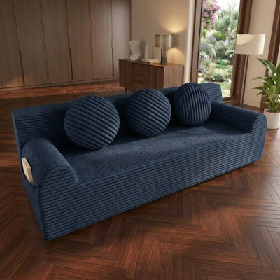 71" Cloud Corduroy Boneless Loveseat Couch in a Box, Small Boneless Couch for Living Room Memory Foam Compressed Couches Sofa with 3 Pillows & Side Pockets Round Armrest, No Assembly Required