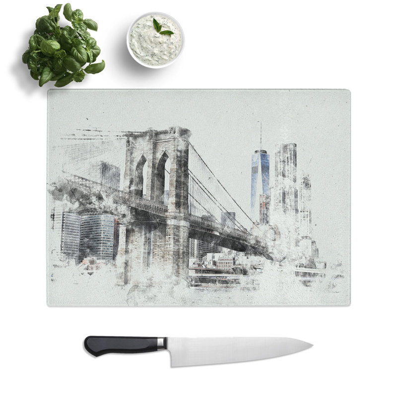 Tempered Glass Brooklyn Bridge in New York Chopping Board, 20 cm x 28.5 cm