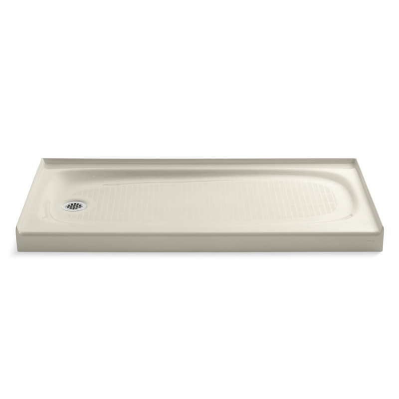 Salient 60" x 30" Cast Iron Rectangular Single Threshold Alcove Shower Base, Almond, Left-Hand