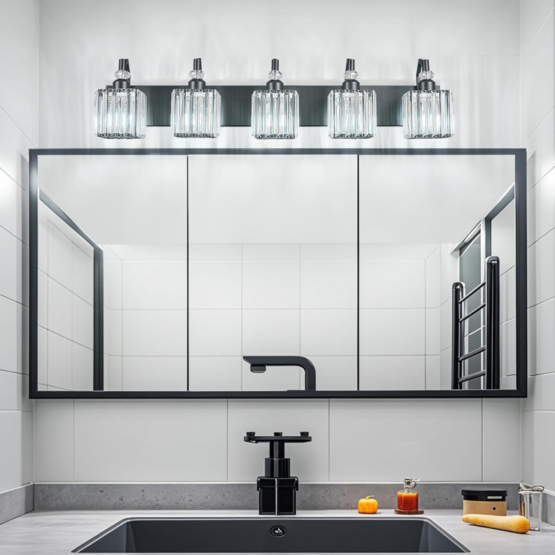 Luminaire de salle de bain moderne en cristal avec abat-jour en cristal K9 pour un éclairage de miroir élégant, Noir mat