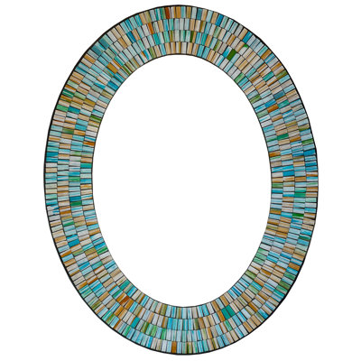 Zorigs Mosaic Mirror, Wall Art Décor – Handcrafted Decorative Wall Mirror, Sea Blue, Turquoise, and Opal Reflective Glass Mosaic Mirror, 32" X 24" Oval Mirror
