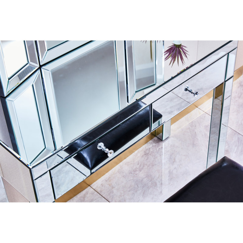 Bureau lustré avec 2 tiroirs et miroir pour chambre à coucher - Fonctionnel, moderne et de qualité