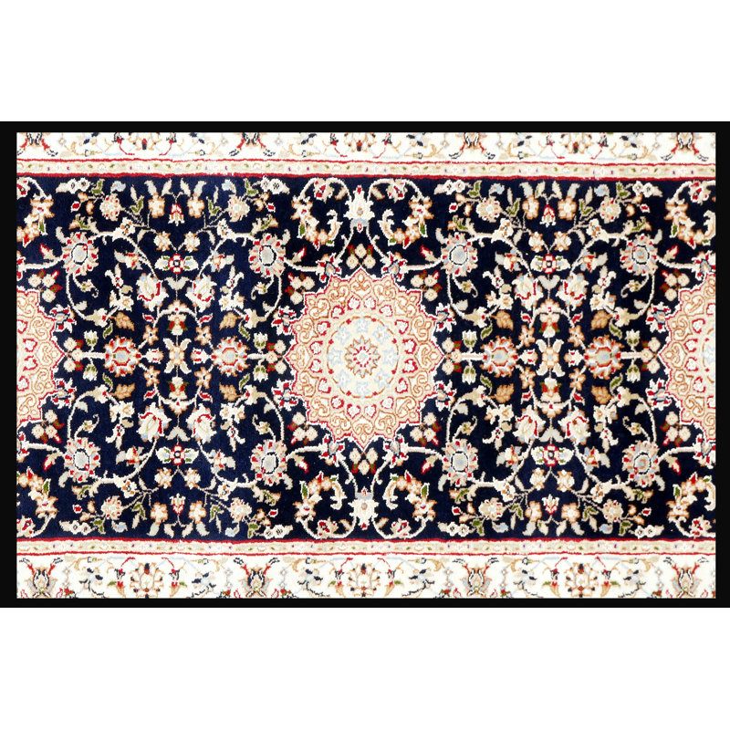 Hand-Knotted High-Quality Navy and Yellow Runner