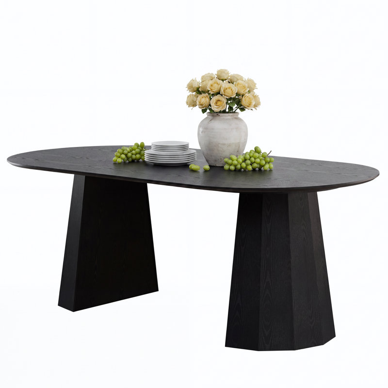 Hulse 79" Oval Solid Wood Dining Table, Black