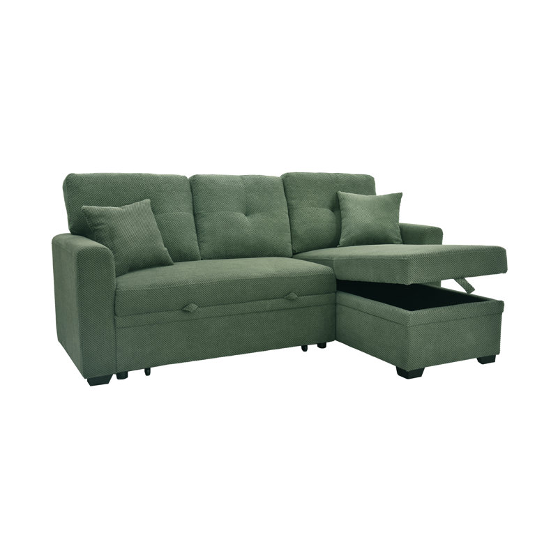 Canapé modulaire Mid-Century avec lit escamotable et méridienne réversible vert foncé