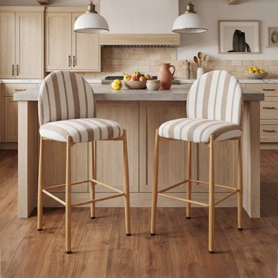 Tabouret de comptoir rembourré avec structure en métal 27,36 po H, ensemble de chaises de cuisine moderne, boucle brun clair rayé