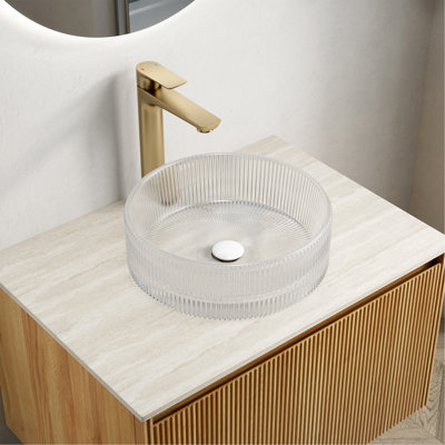 14'' Bathroom Round Crystal Glass Sink without Faucet, Transparent  Only includes the sink, doesn't include the bathroom cabinet