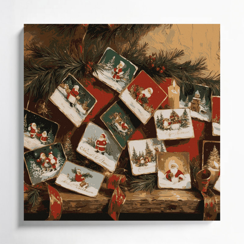 «Christmas», carte de Noël sur toile brune, art mural, H 8 po x l 8 po