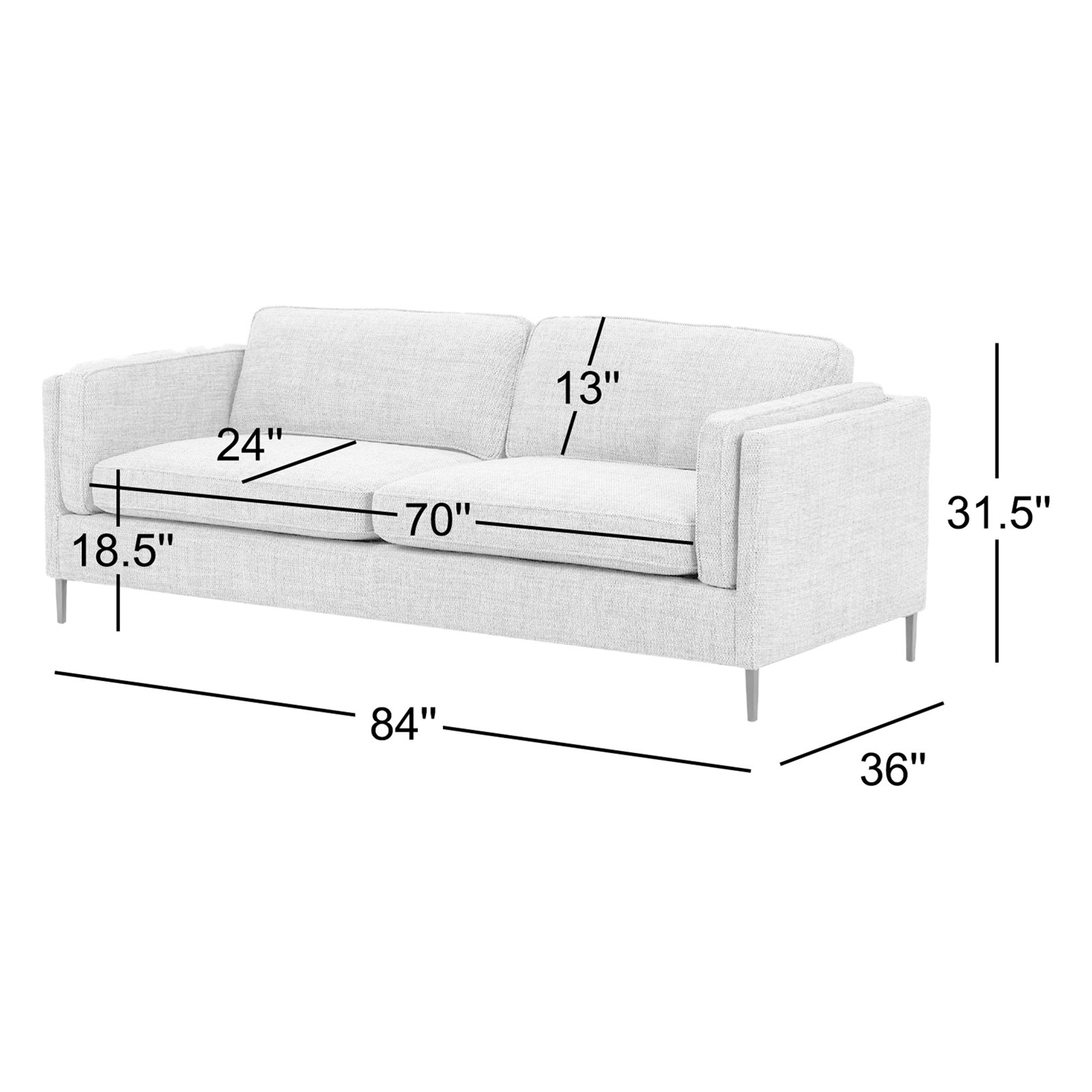 Menades 84'' Upholstered Sofa, Antwerp Cafe, 32" H x 84" W x 43" D