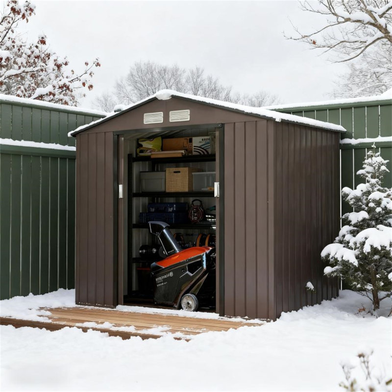 【brown Outdoor Garden Storage Shed】– 83.75" L X 51.25" W X 72.75" H Tool House For Backyard & Patio, Brown
