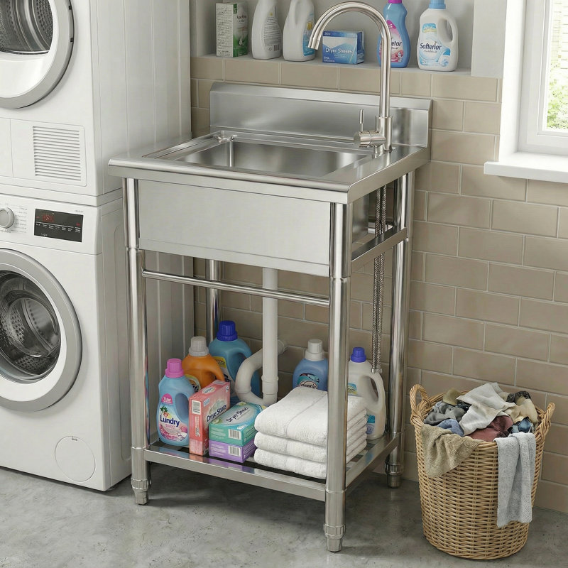 24" Stainless Steel Freestanding Utility Sink, Nsf Certified, Faucet Included For Laundry & Outdoor