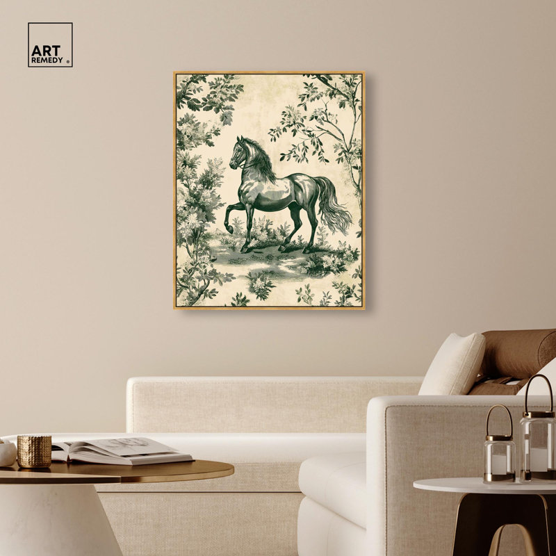 Equestrian Etching Canvas Glam Farmhouse Art by Art Remedy, 46" H x 37" W, Cadre doré