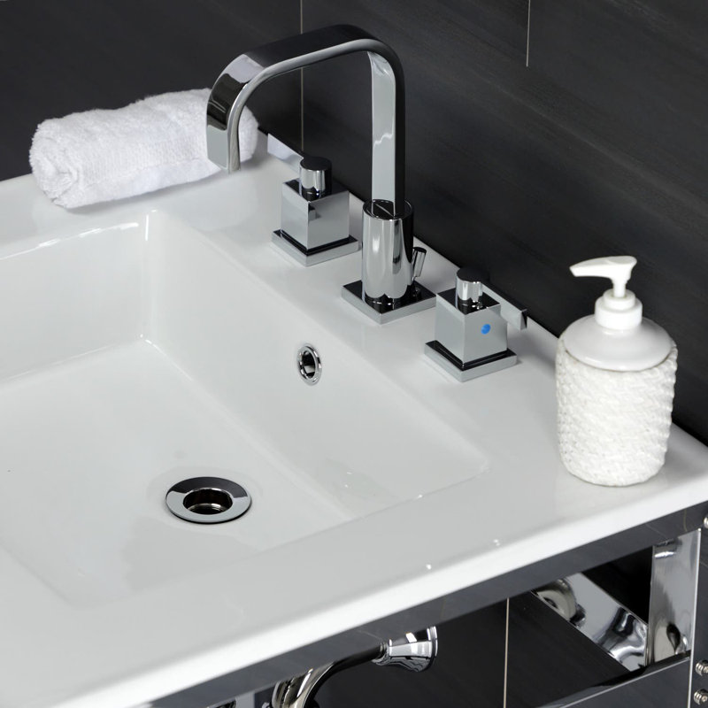 Quadras Ceramic Rectangular Console Bathroom Sink with Overflow, White/Chrome, 8" Centers