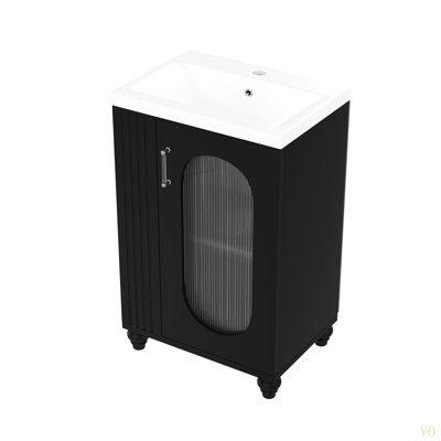 Meuble-lavabo de 20 po avec lavabo, meuble-lavabo avec tablette à deux niveaux, tablette réglable, panneau de fibres à densité moyenne