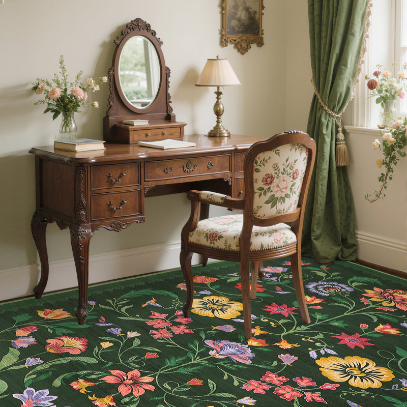 Tapis de sol antidérapant Floral, Rectangle 9 pi x 12 pi