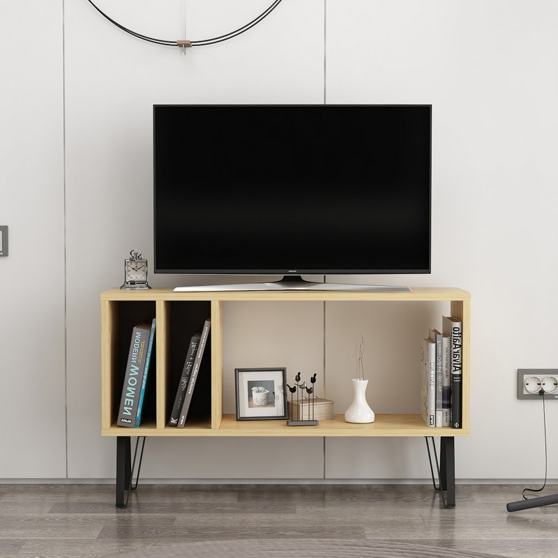 Modern TV Stand with Numerous Shelves, Oak & Anthracite Color, 35.4 x 9.8 x 20.9 inches | 100% Melamine Coated Particle Board, Thickness: 0.7 inches | Wall-Mountable Design, Stylish & Functional for Living Rooms